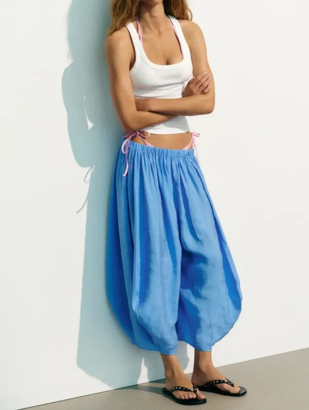Zara NWT flowy volume pants blue